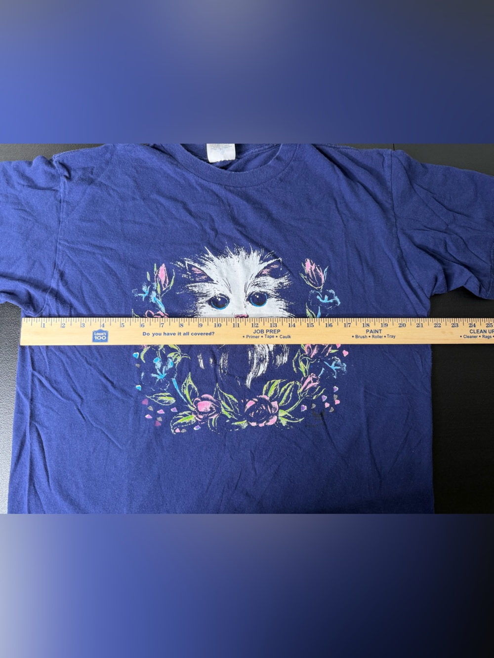 Adidas Women Navy Blue White Cat Floral Graphic Tee Size XL Vintage Grandmacore - Picture 6 of 7